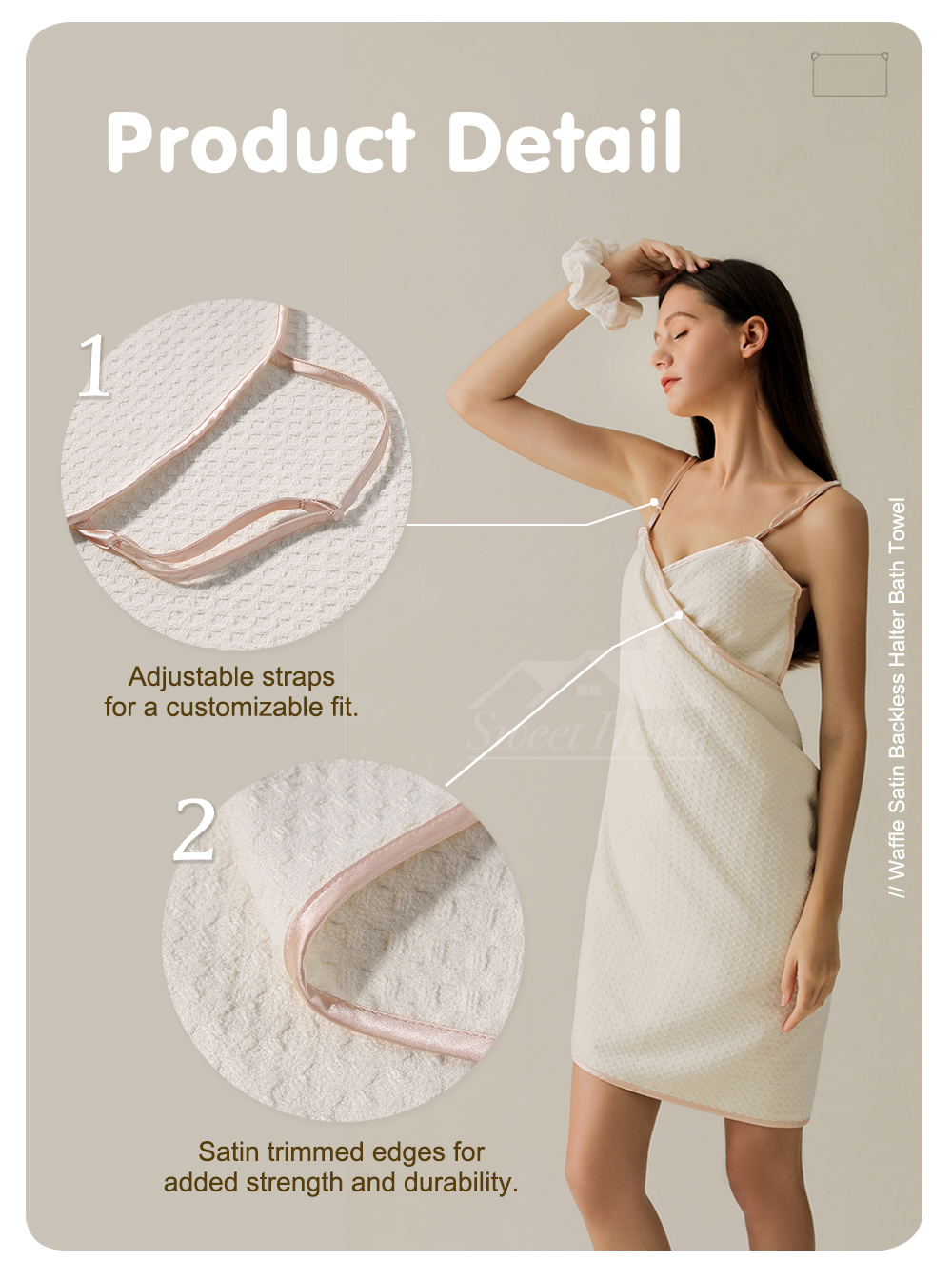 Waffle Satin Backless Halter Bath Towel-8